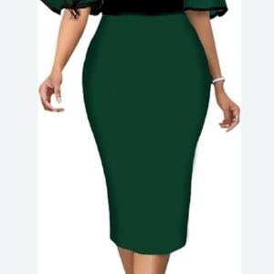 Xinlees Green Bodycon Pencil Dress Ruffle Sleeves Size M (8–10)